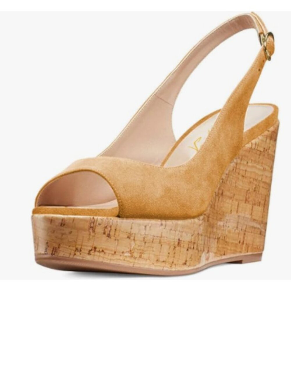 FOWT Khaki Peep Toe Slingback Platform Wedge High Heel Buckle Open Toe Sandals